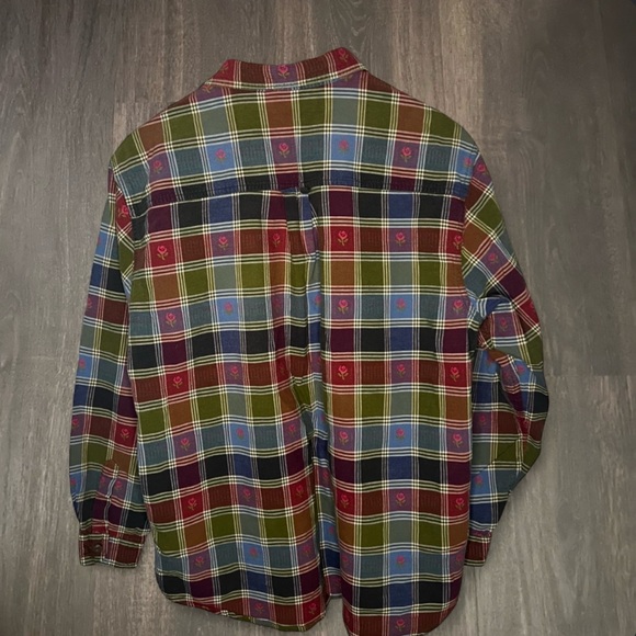 Lemon Grass Plaid Floral Embroidered Button Up Shirt XL 100% Cotton - Picture 3 of 3